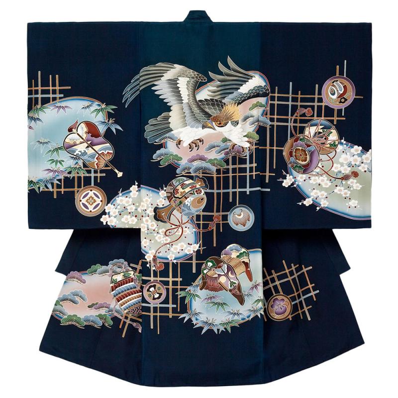 お宮参り 男の子 力強い鷹と格子柄 着物 産着 祝着 – ベビー用品