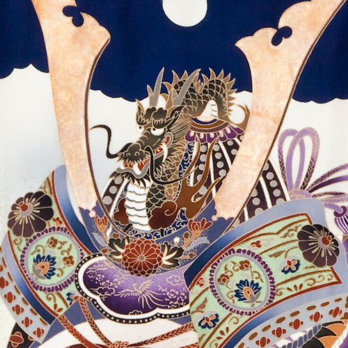 お宮参り 産着 男の子 優雅な兜と亀甲模様が美しい 紺(家紋対応) 初着 掛け着の2枚目