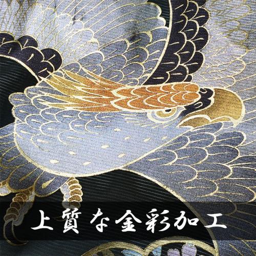 『絽 夏用』金彩が豪華な鷹と兜 濃紺(家紋なし) 男児 お宮参り 産着 祝着