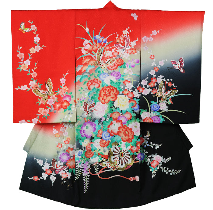 お宮参り 産着 女の子 色鮮やかなぼたんと御所車  初着 掛け着