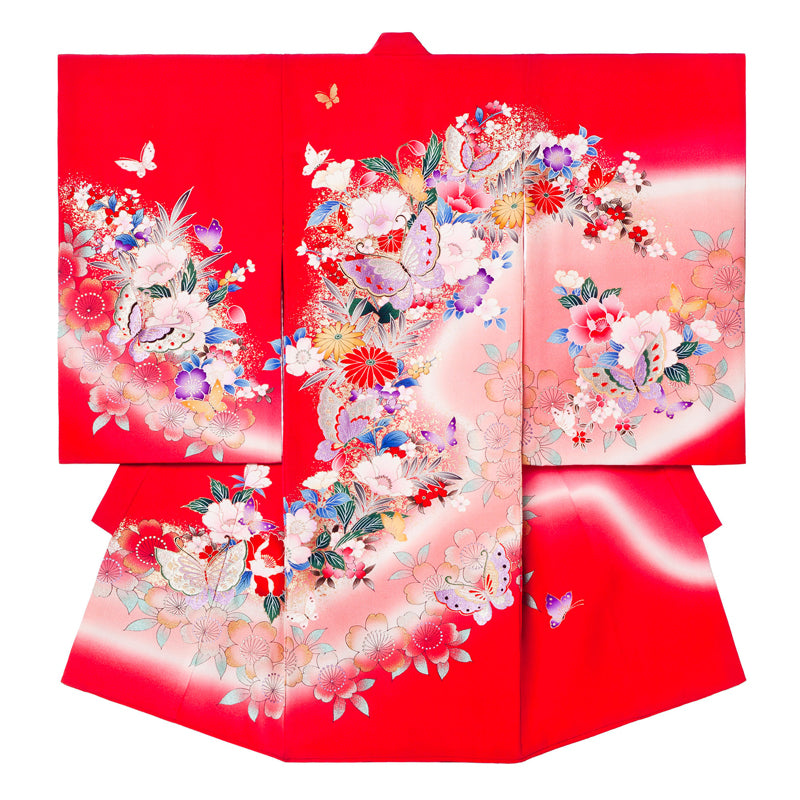 お宮参り 女の子 桜と美しく舞う蝶々 着物 産着 祝着 – ベビー用品
