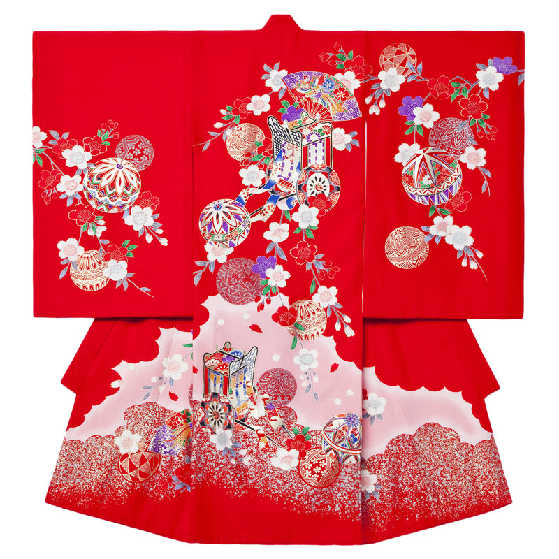 お宮参り 産着 女の子 桜 輝く手毬と御所車が美しい  初着 掛け着