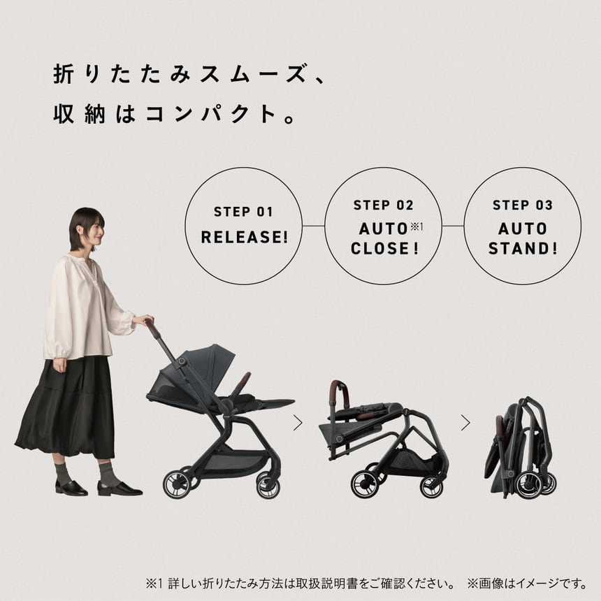 コンビ オート エヌ ファースト 折りたたみはスムーズ、収納はコンパクト