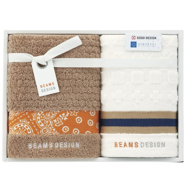 BEAMS ビームス ラインバンダナ タオルセット(ベージュ)※各種割引特典対象外商品