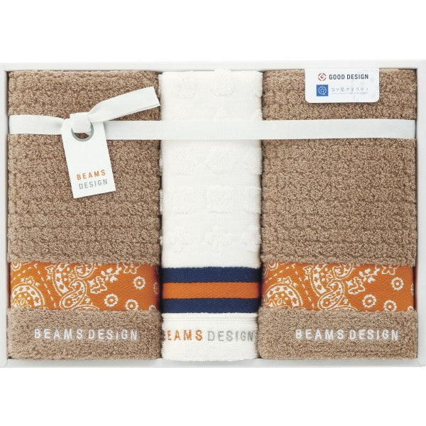 BEAMS ビームス ラインバンダナ タオルセット(ベージュ)※各種割引特典対象外商品