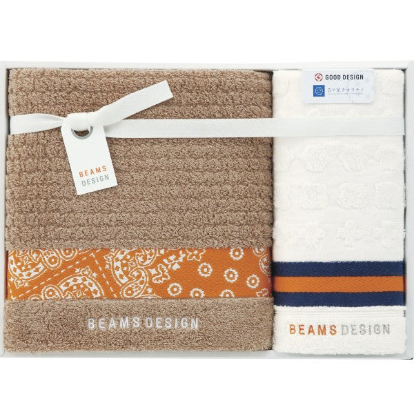 BEAMS ビームス ラインバンダナ タオルセット(ベージュ)※各種割引特典対象外商品