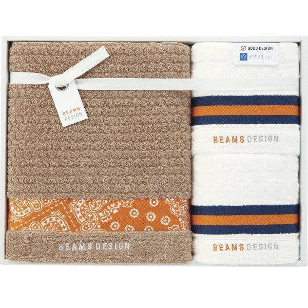BEAMS ビームス ラインバンダナ タオルセット(ベージュ)※各種割引特典対象外商品