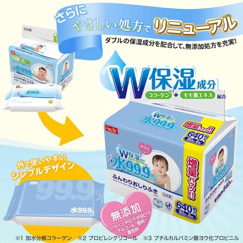 水99.9% ふんわりおしりふきW (80枚×8個パック6セット) レック
