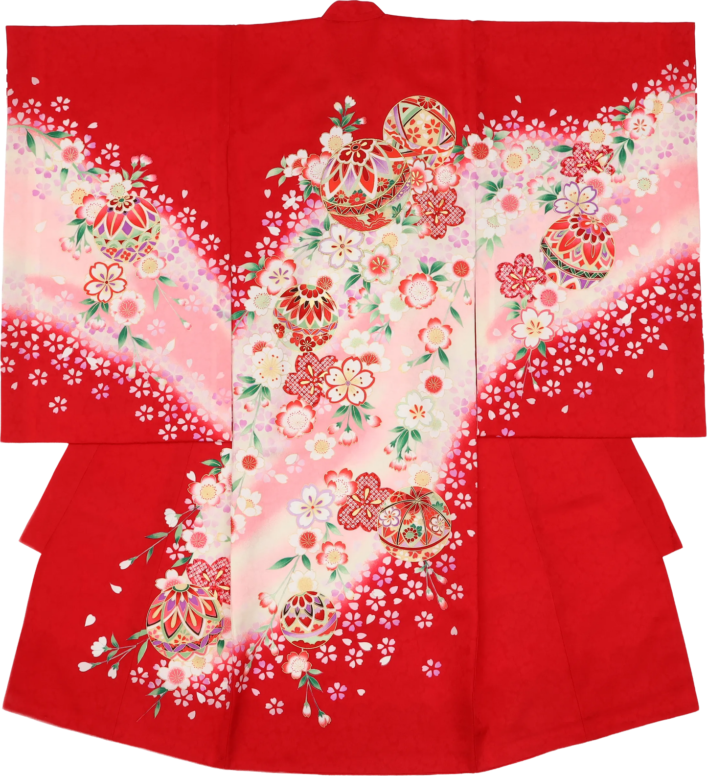 お宮参り着物（女児）赤色 桜織りに花舞う春の装い メイン画像