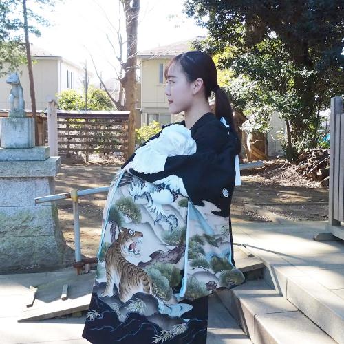 お宮参り 男の子 壮麗な風景に鷹と虎 着物 産着 祝着 – ベビー用品