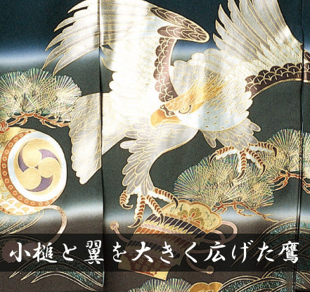 お宮参り 男の子 小槌と翼を大きく広げた鷹 着物 産着 祝着 – ベビー