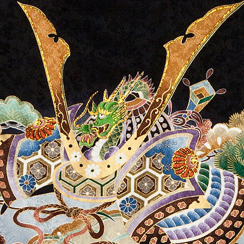 金刺の兜に鼓 (黒)(家紋なし) 男児 お宮参り 産着 祝着