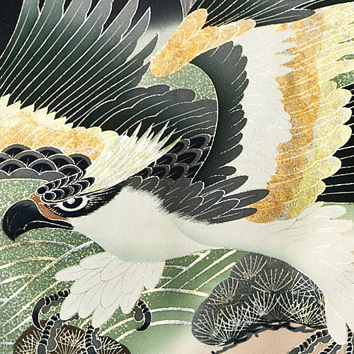 美しい大地の上を羽ばたく鷹と鳳凰 (家紋必要) 男児 お宮参り 産着 祝着