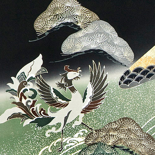 お宮参り 男の子 美しい大地の上を羽ばたく鷹と鳳凰 着物 産着 祝着