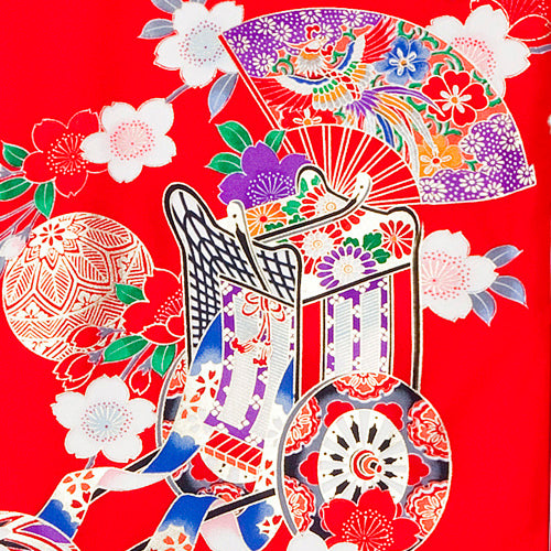 お宮参り 女の子 桜 輝く手毬と御所車が美しい 着物 産着 祝着