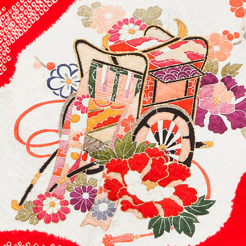 お宮参り 女の子 本絞り 手書きで描かれた御所車 着物 産着 祝着