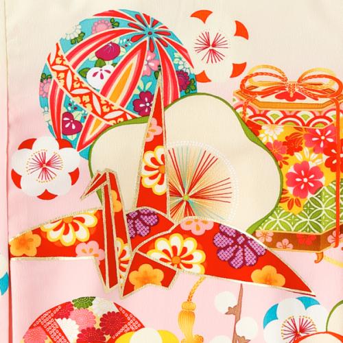 梅に折りづる ピンク(化繊) 女児 お宮参り 産着 祝着