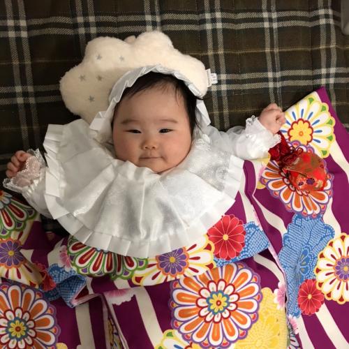 お宮参り 女の子 nicebabyオリジナル祝い着 菊ストライプ紫 着物 産着