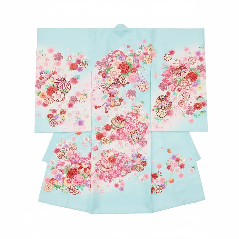お宮参り着物（女児）水色 花車に鞠　メイン画像