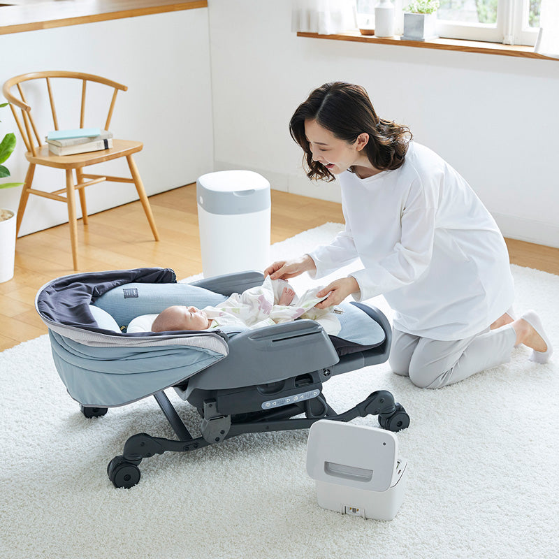 電動 ネムリラ AUTOSWING BEDi Long スリープシェルEG ミンティブルー コンビ 幌付き ハイローチェア