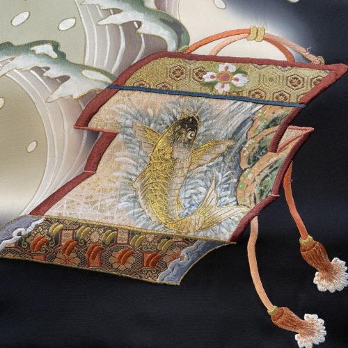 品格漂う本刺繍 力強く羽ばたく鷹 (家紋なし) 男児 お宮参り 産着 祝着
