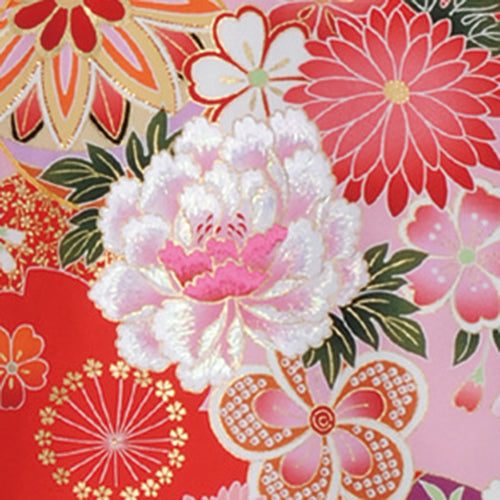 お宮参り 女の子 刺繍のぼたんと手毬の四季の花々 ピンク 着物 産着