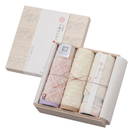 今治謹製 千歳はんかち 木箱入りタオルハンカチセット(ピンク)※各種割引特典対象外商品