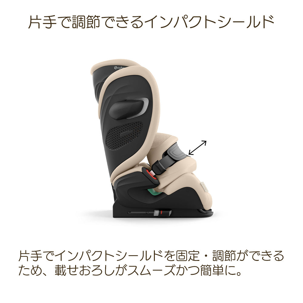 片手で調節できるインパクトシールド。片手でインパクトシールドを固定・調節ができるため、載せおろしがスムーズかつ簡単に。