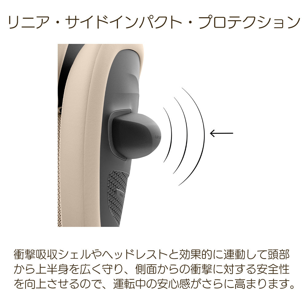リニア・サイドインパクト・プロテクション。衝撃吸収シェルやヘッドレストと効果的に連動して頭部から上半身を広く守り、側面からの衝撃に対する安全性を向上させるので、運転中の安心感がさらに高まります。